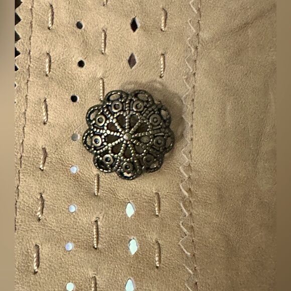 Wilson’s Camel Yellow patchwork leather jacket with stitching laser cut western - Picture 7 of 15